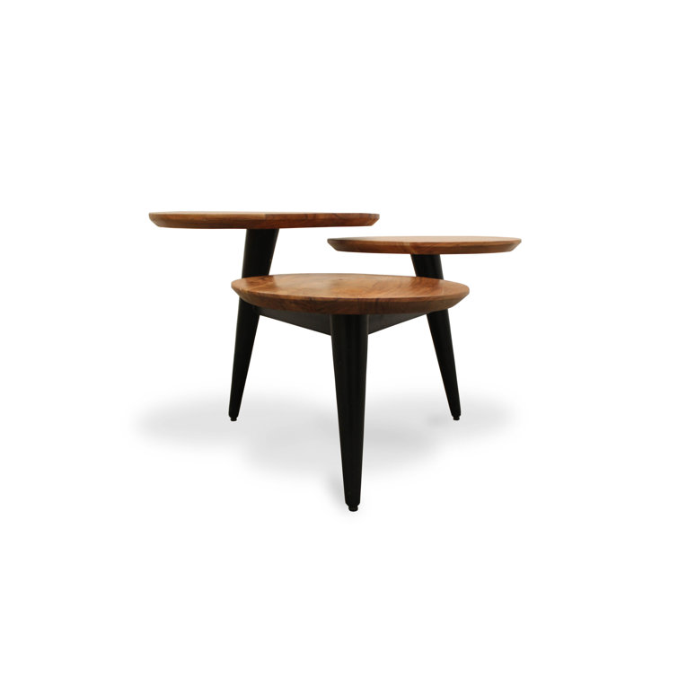 Corrigan Studio® 35" Black And Natural Brown Solid Wood Round